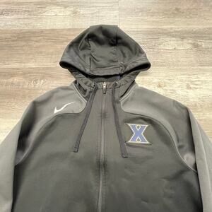 Nike Therma-Fit‎ Black Navy Blue Mens L Side Swoosh Activewear Full Zip Hoodie